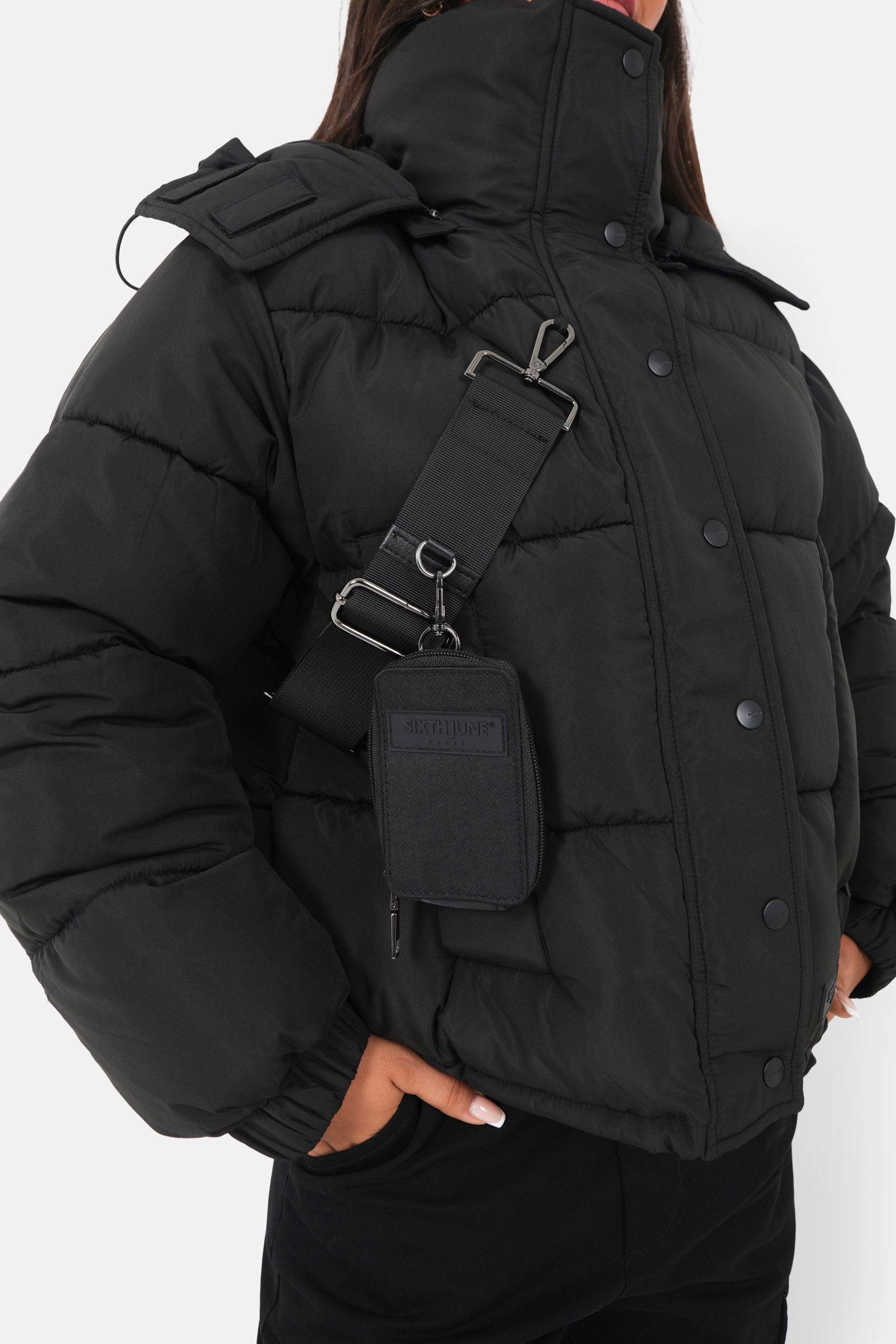 Padded cropped down jacket black
