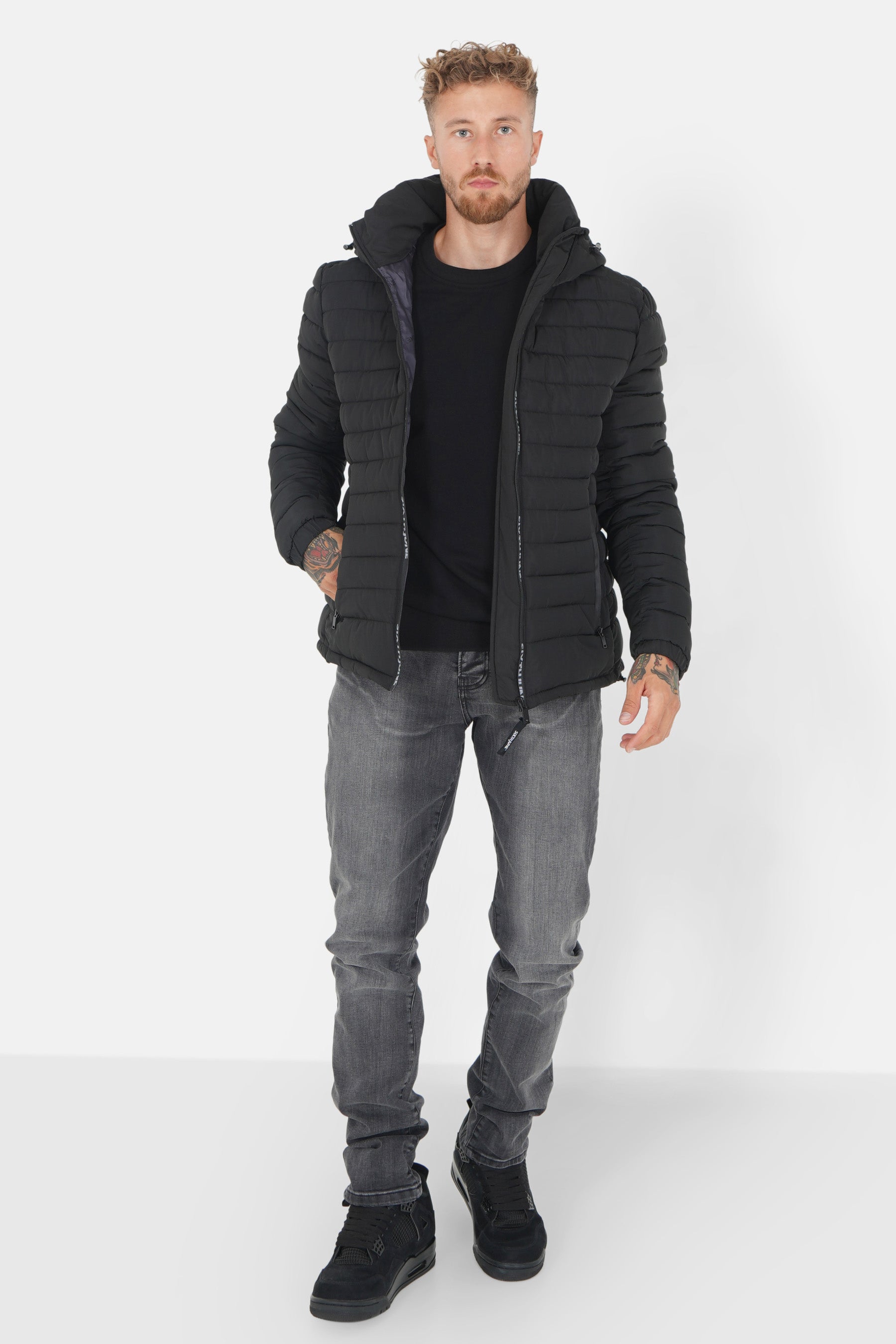 Doudoune courte zip imprimé Noir