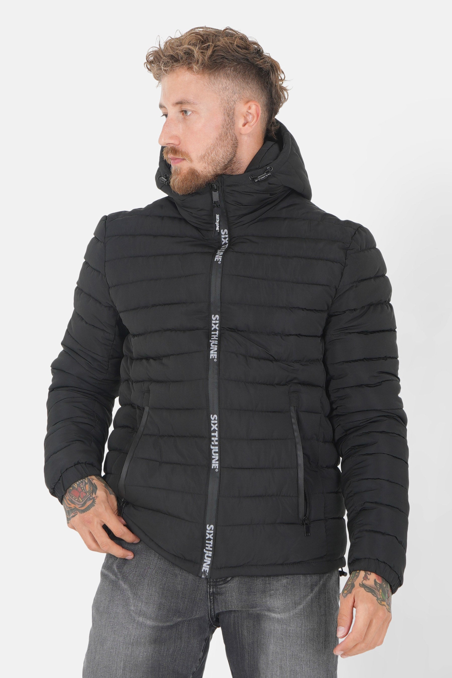 Doudoune courte zip imprimé Noir