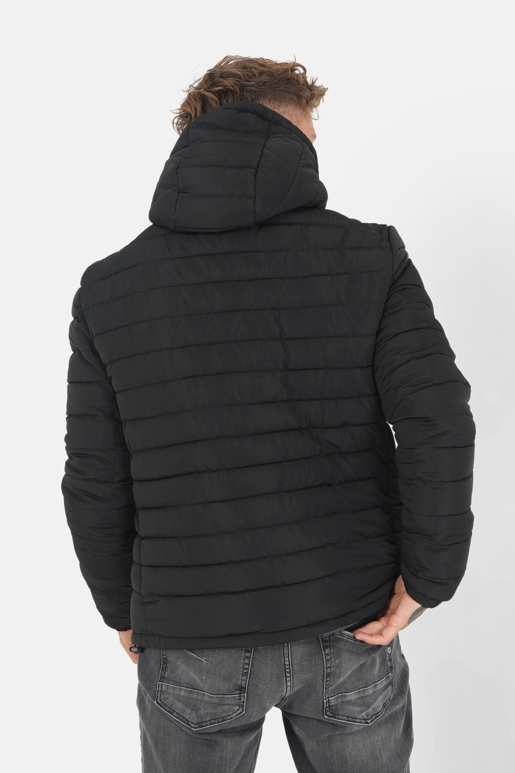 Doudoune courte zip imprimé Noir