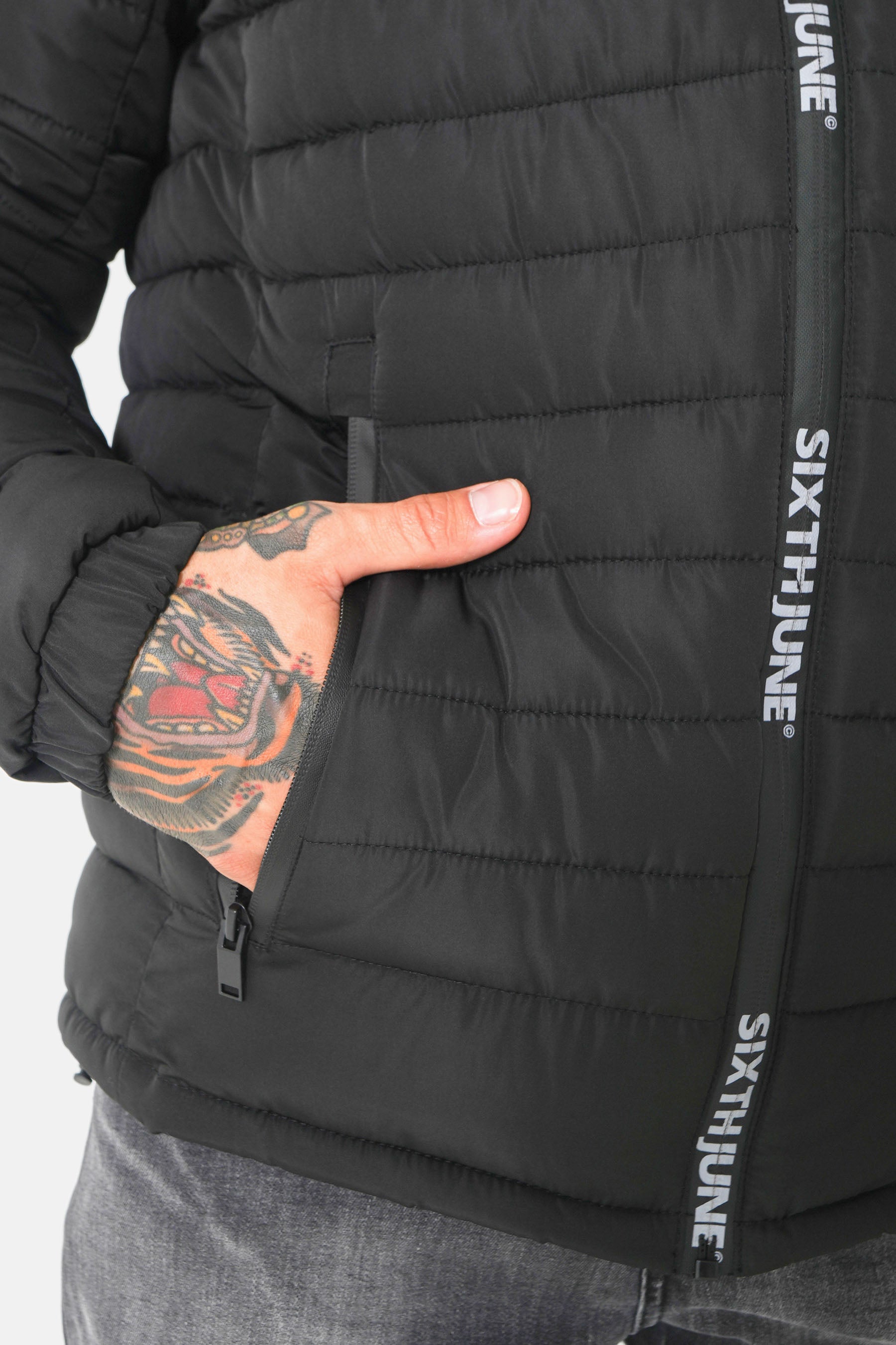 Printed zipper down jacket Black