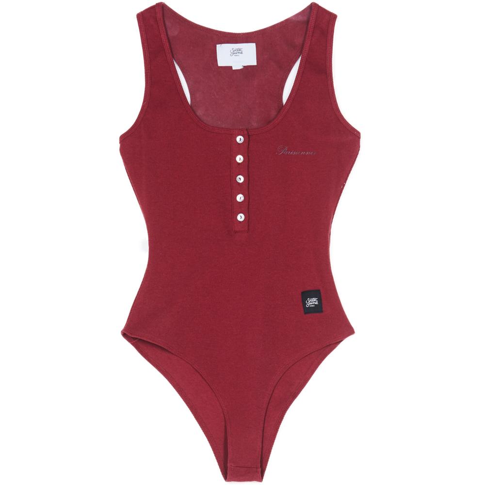 Body côtelé boutons Rouge foncé