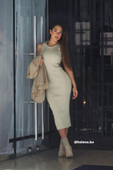 Knitted sexy opening dress Beige