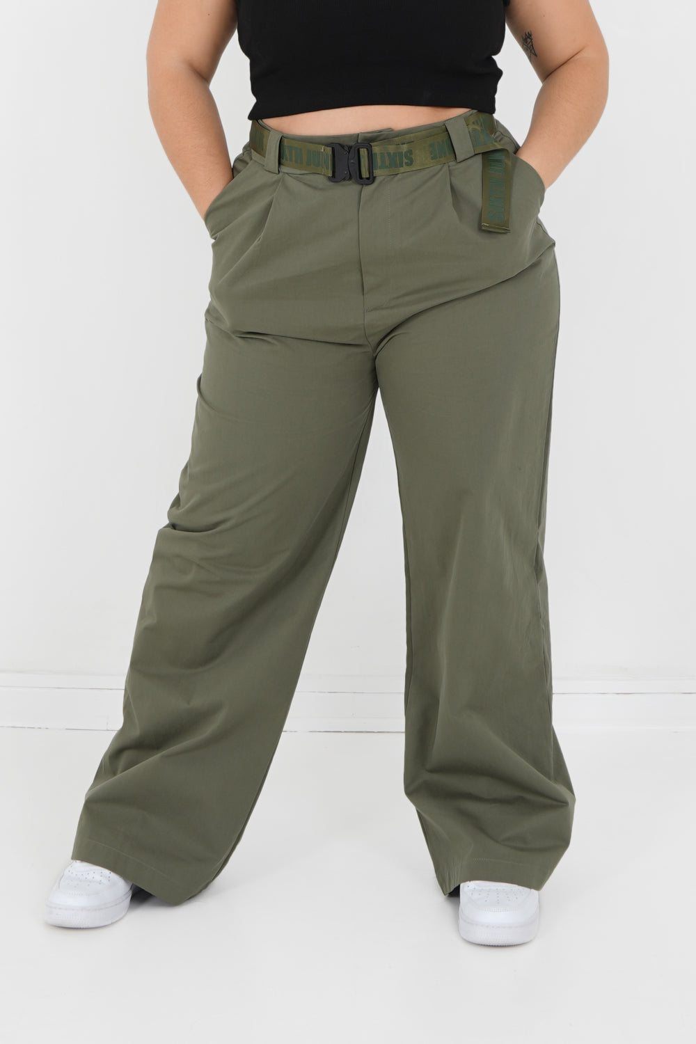 Weite Twillhose Khakigrün
