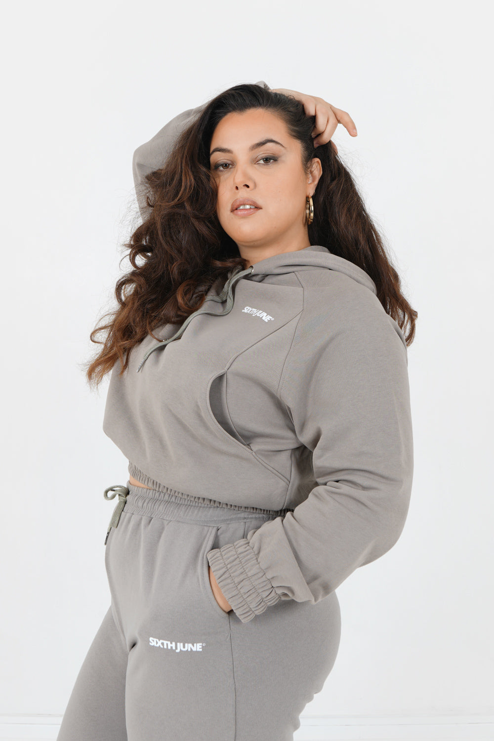 Cropped hoodie logo Taupe
