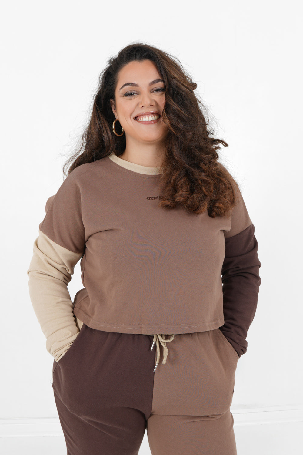 Tricolored cropped sweat Beige