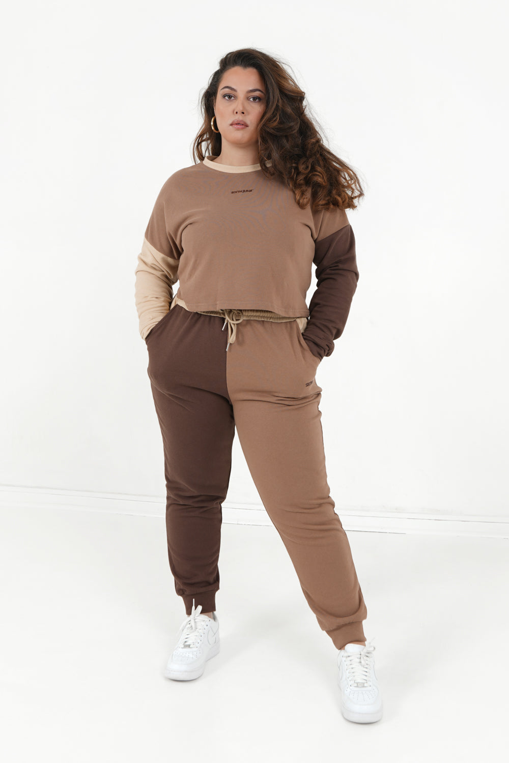 Tricolored cropped sweat Beige
