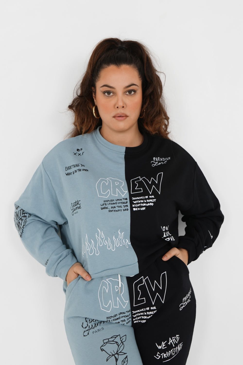 Bicolored Crew cropped sweat Black