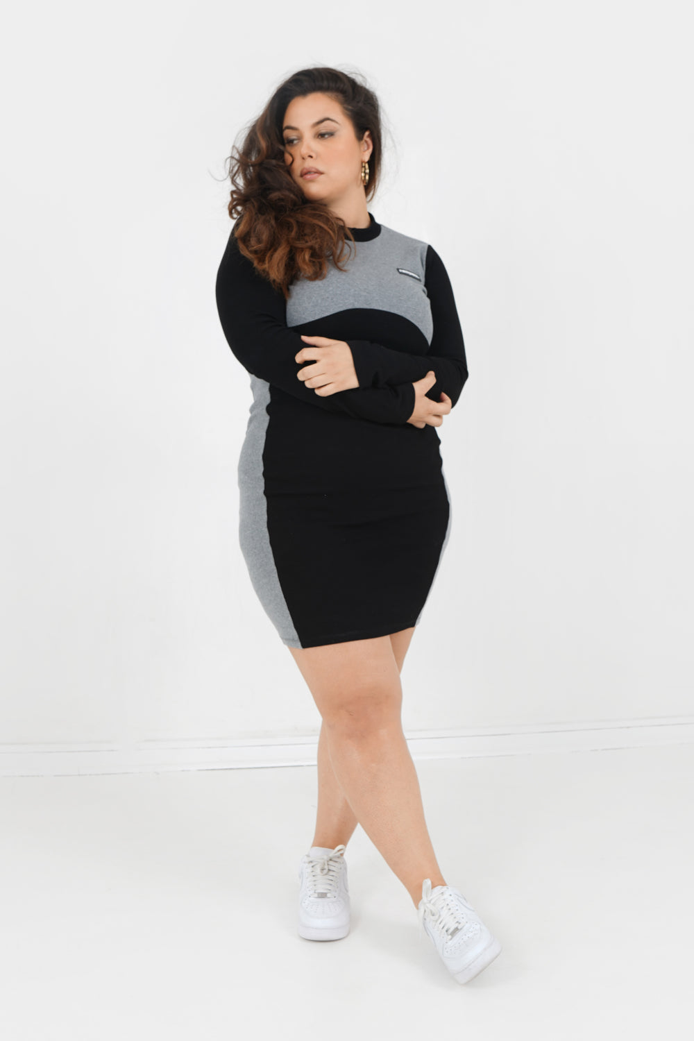 Robe côtelée bicolore Noir