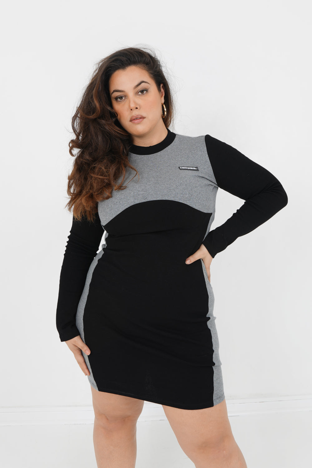 Robe côtelée bicolore Noir