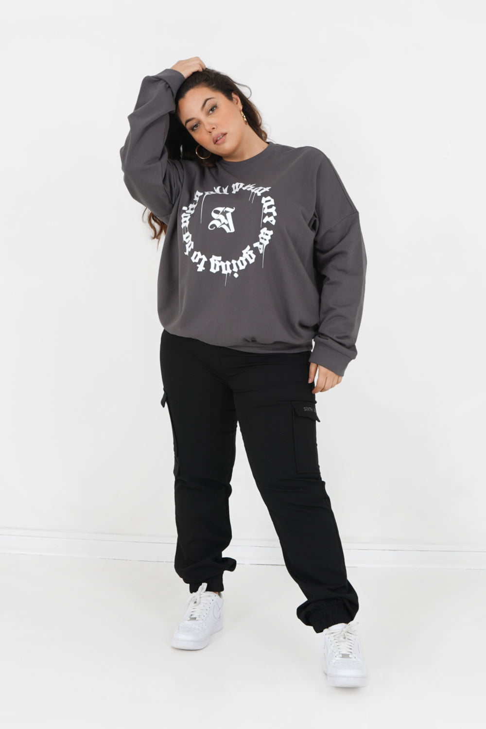 Übergroßes bedrucktes Sweatshirt Grau