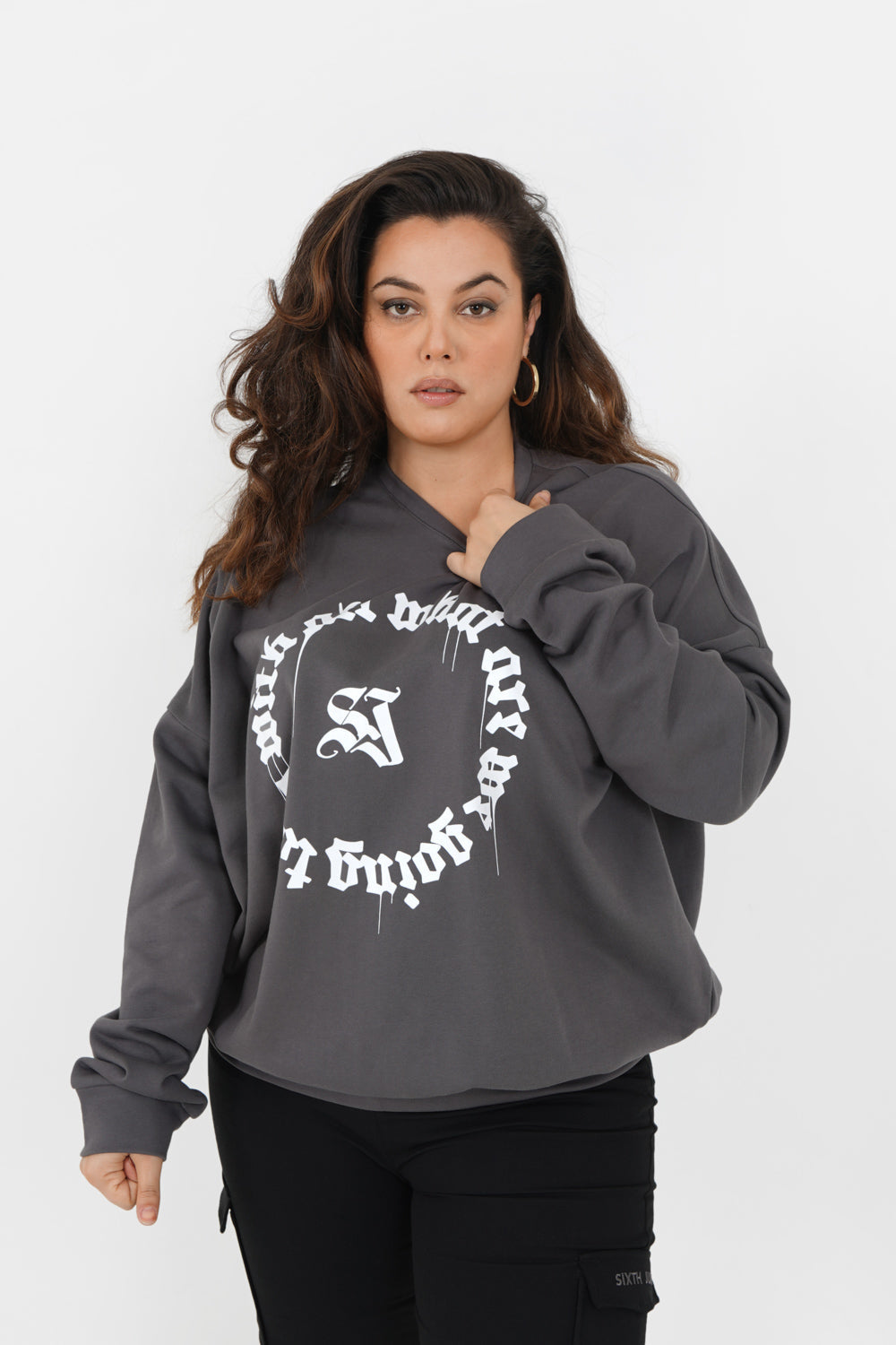 Übergroßes bedrucktes Sweatshirt Grau