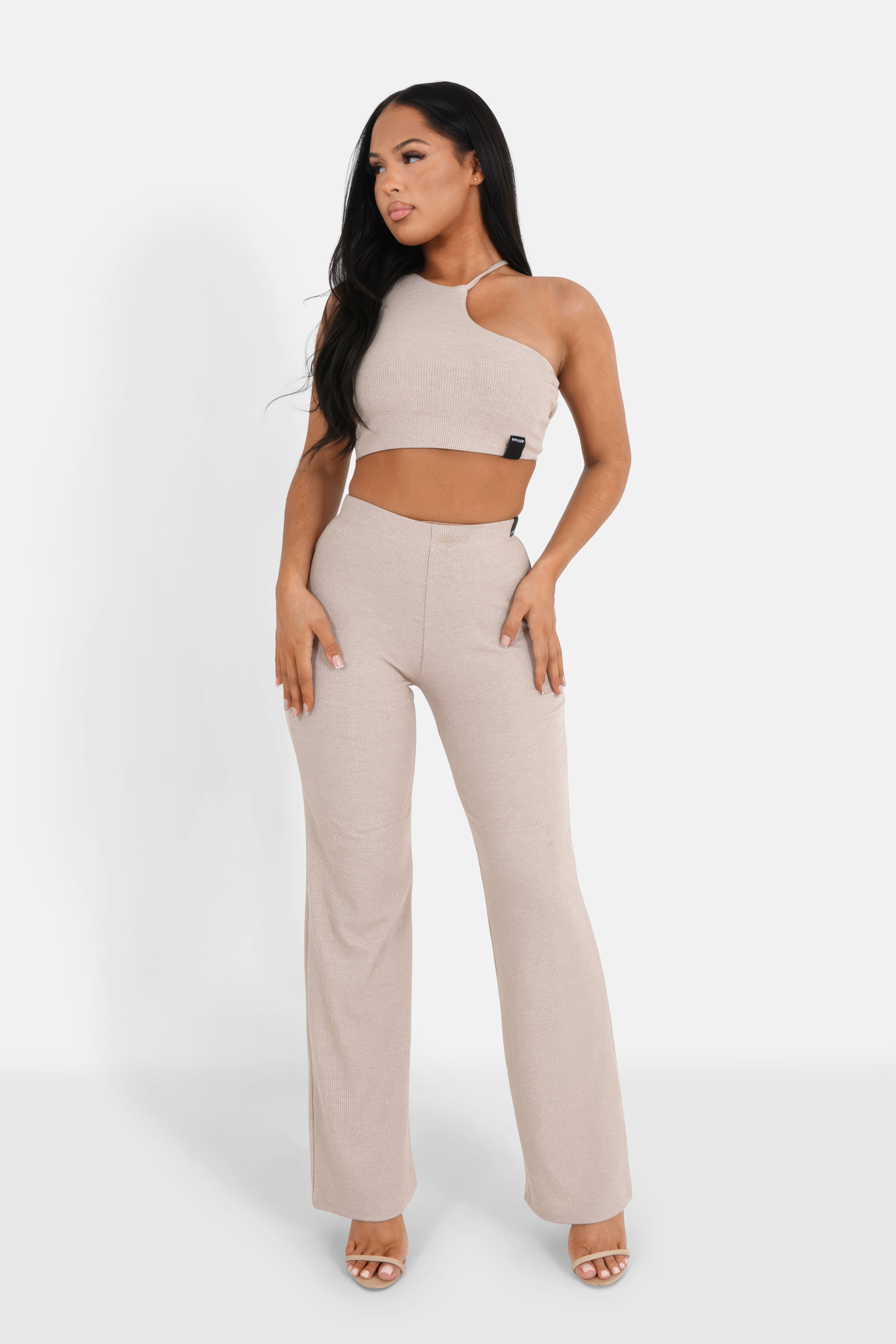 Top côtelé asymétrique Beige