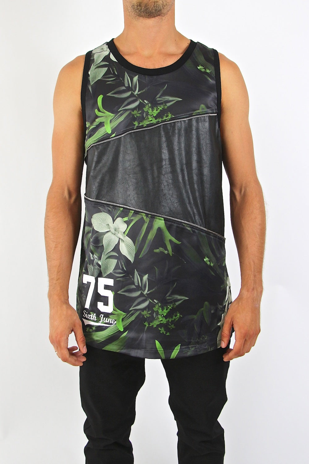 Sixth June - Débardeur plantes simili cuir noir Sixth June