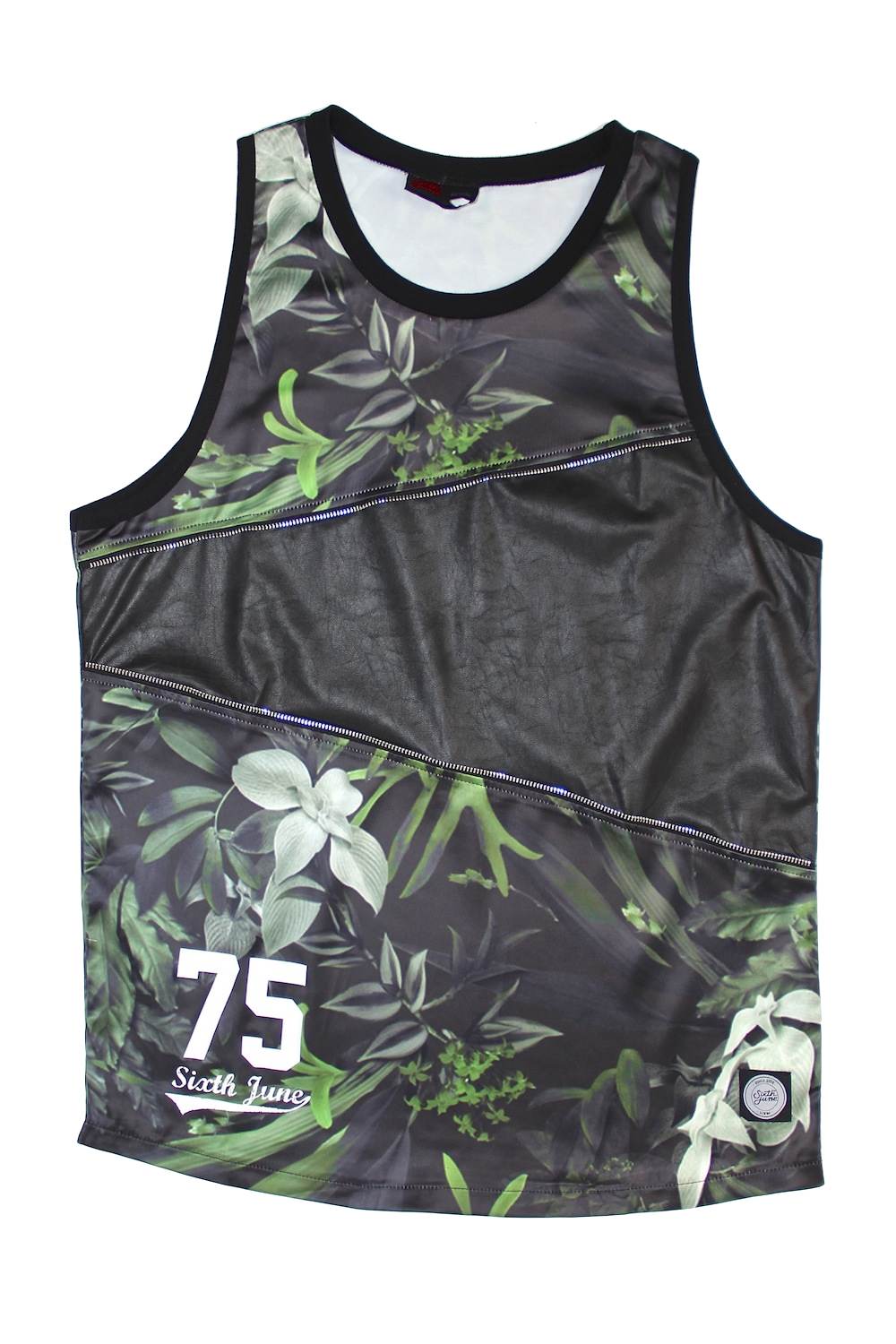 Sixth June - Débardeur plantes simili cuir noir Sixth June