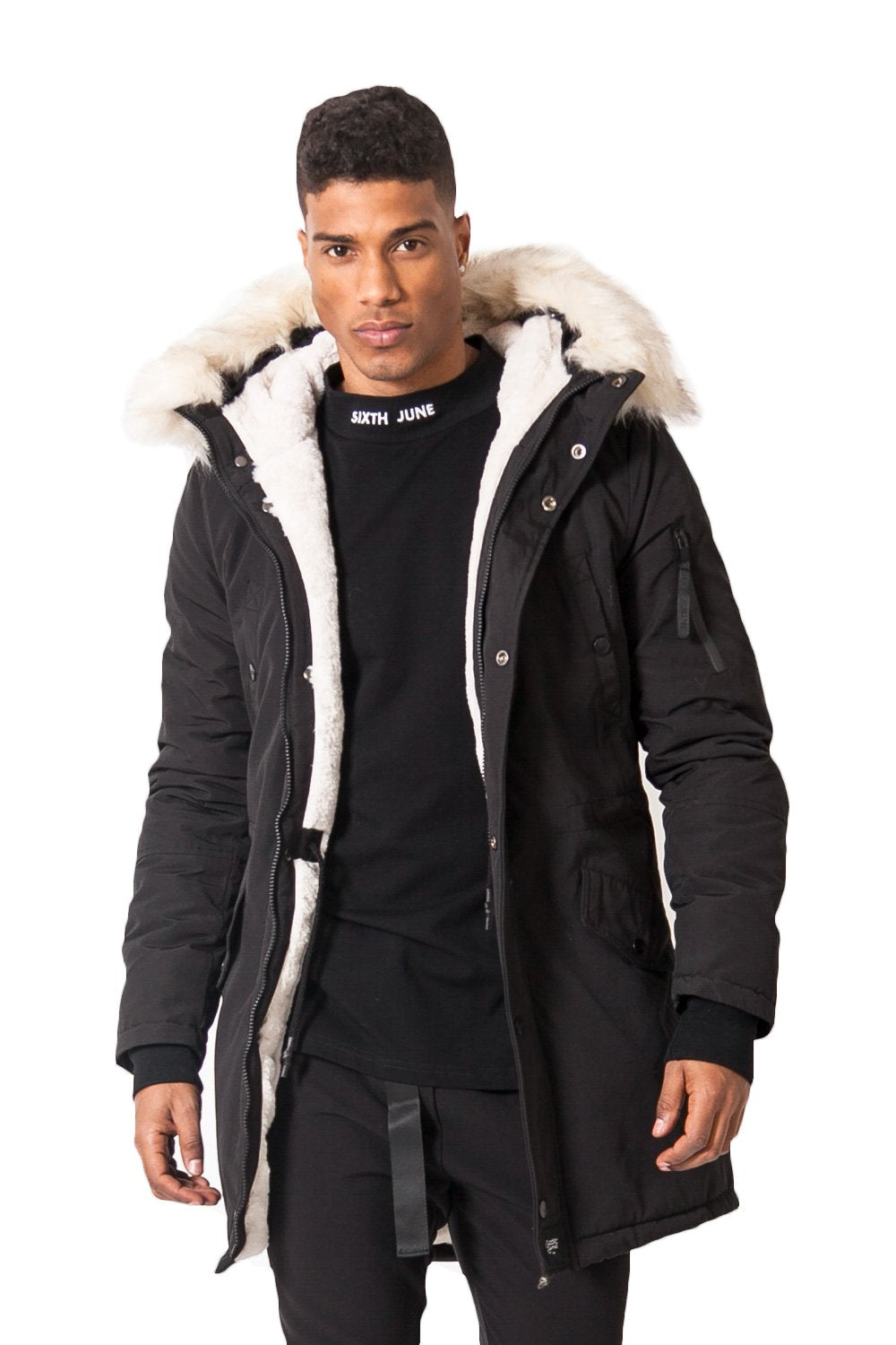 Sixth June - Parka nylon doublure fourrure noir beige