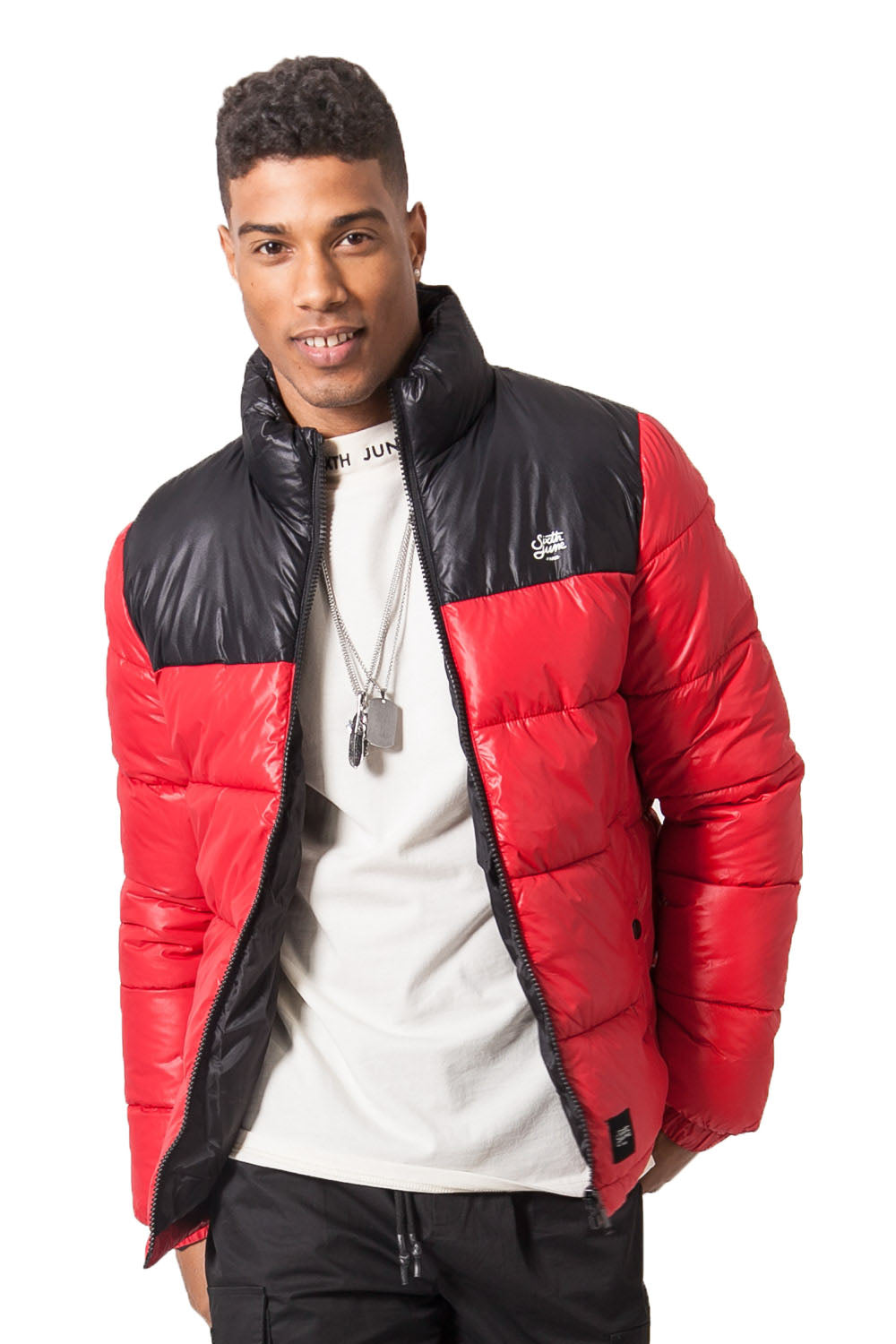 Sixth June - Doudoune brillant bicolore rouge noir