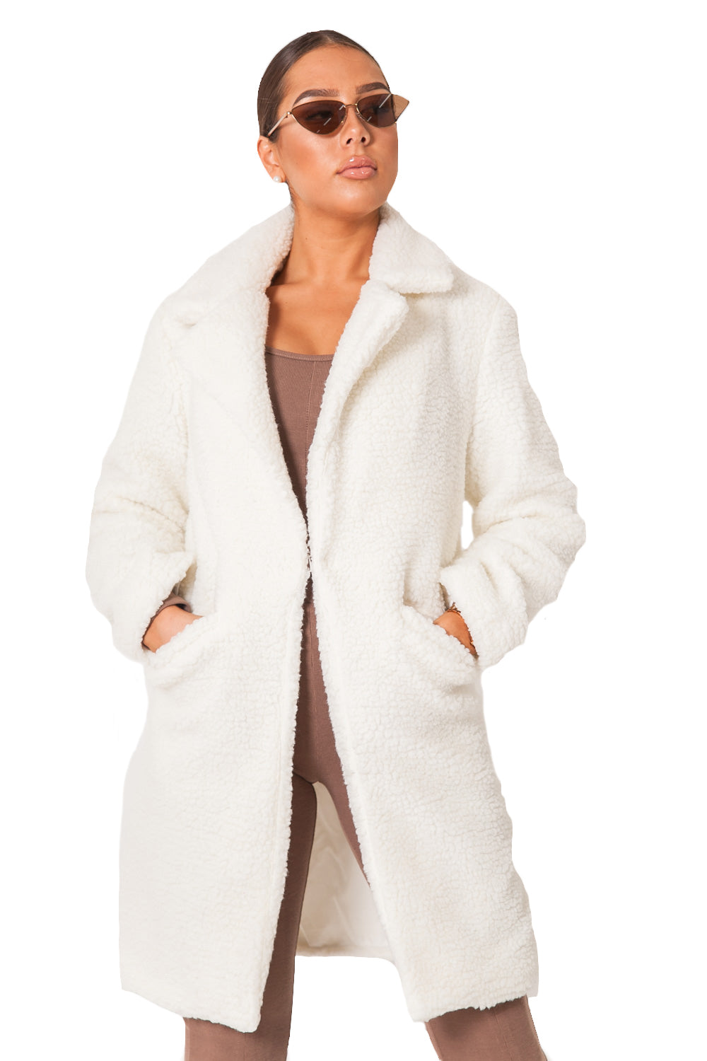 Sixth June - Veste longue sherpa blanc cassé