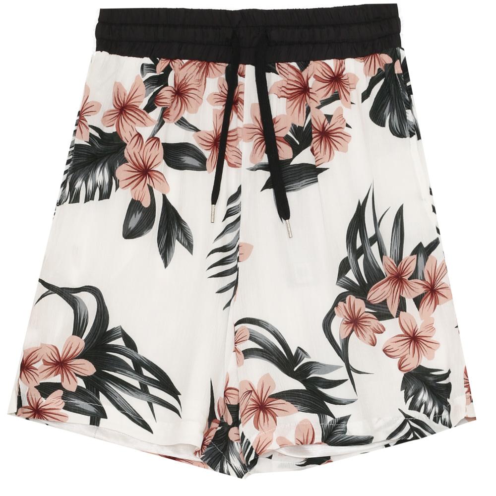 Weiße Shorts mit tropischem Blumenprint
