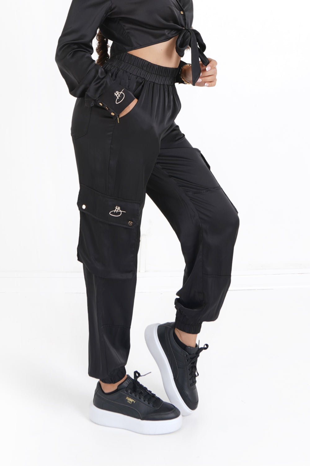 Sixth June - HELENA BU | Pantalon cargo satiné Noir