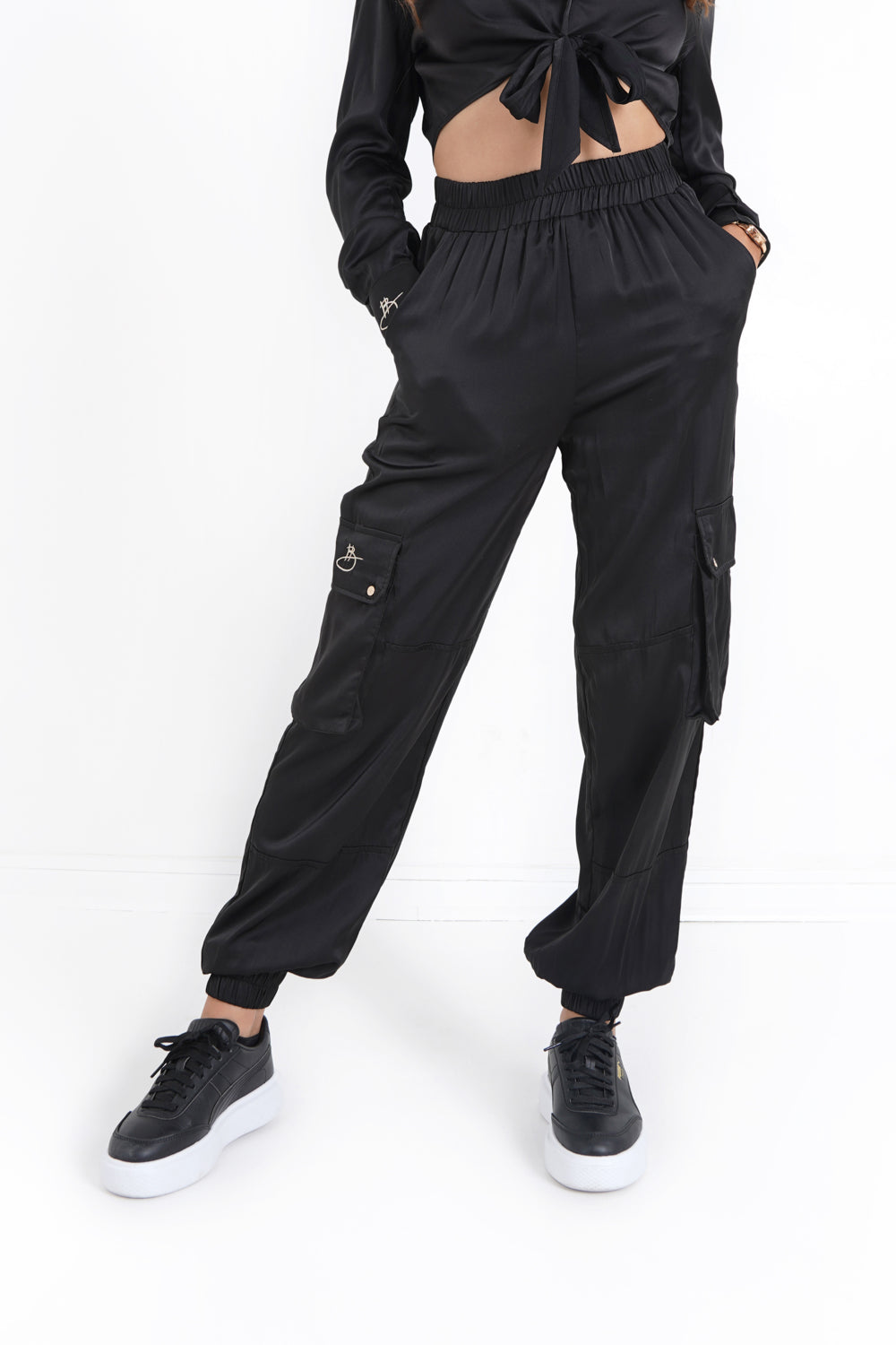 Sixth June - HELENA BU | Pantalon cargo satiné Noir