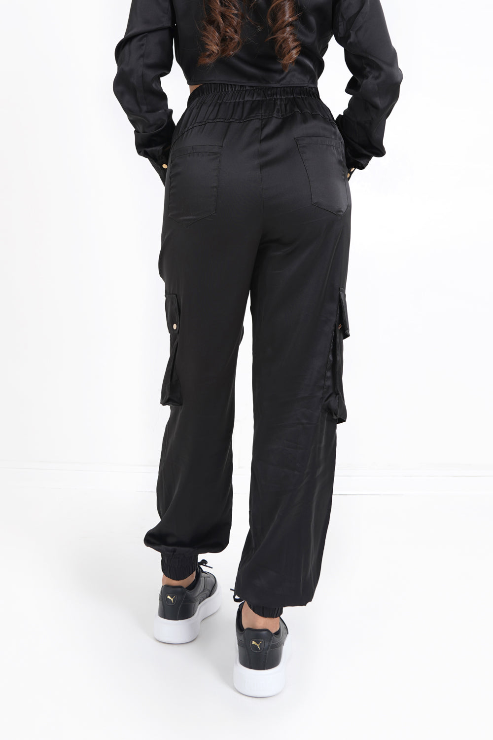 Sixth June - HELENA BU | Pantalon cargo satiné Noir