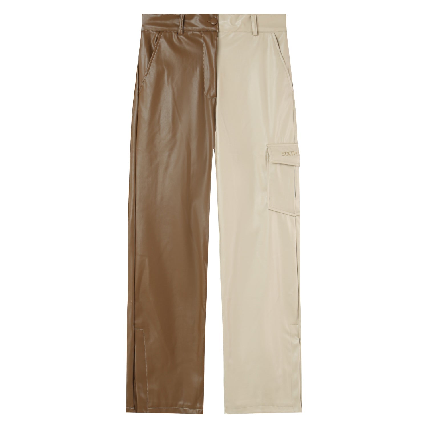 Sixth June - Pantalon bicolore simili cuir Beige