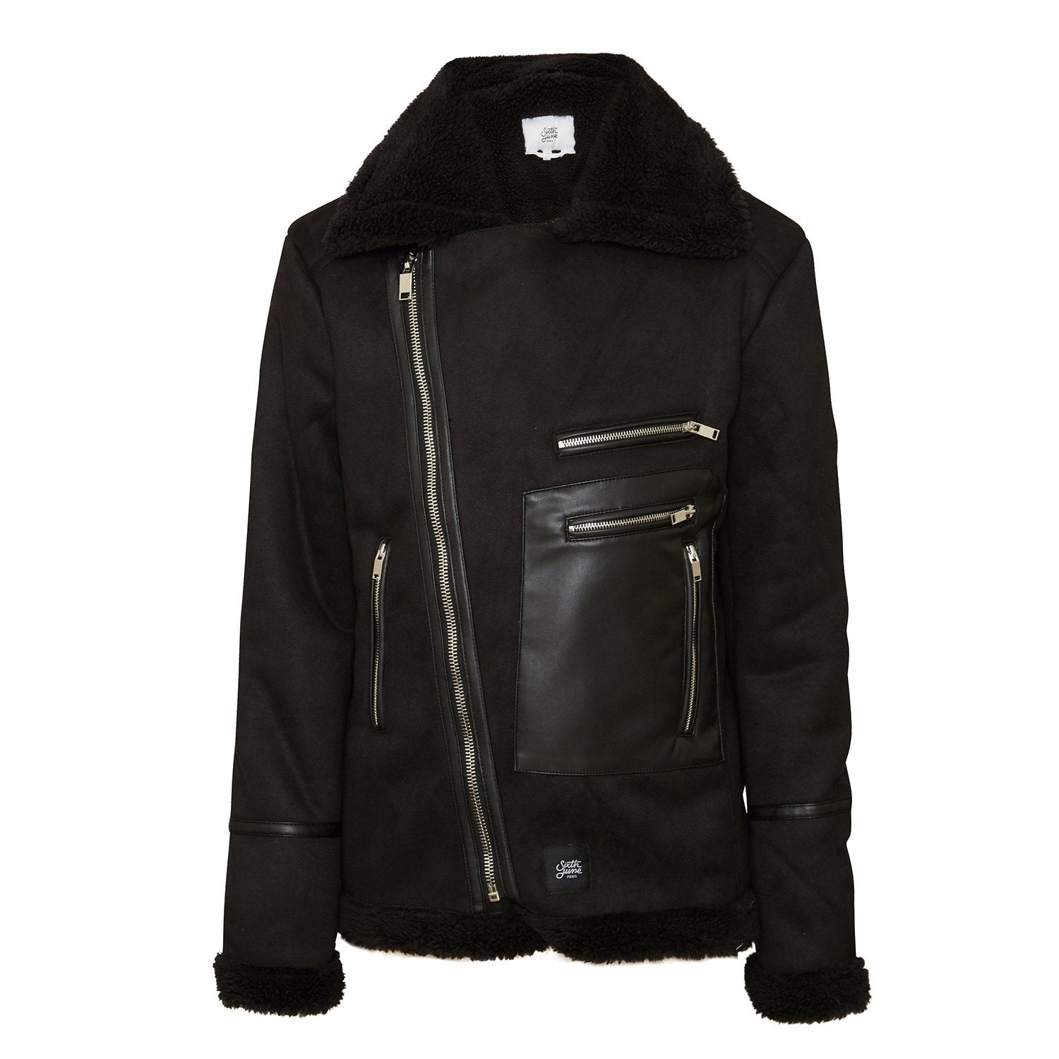 Sixth June - Veste aviateur simili cuir sherpa Noir