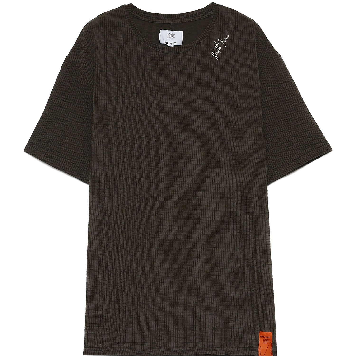 Sixth June - T-shirt gaufré brodé kaki foncé