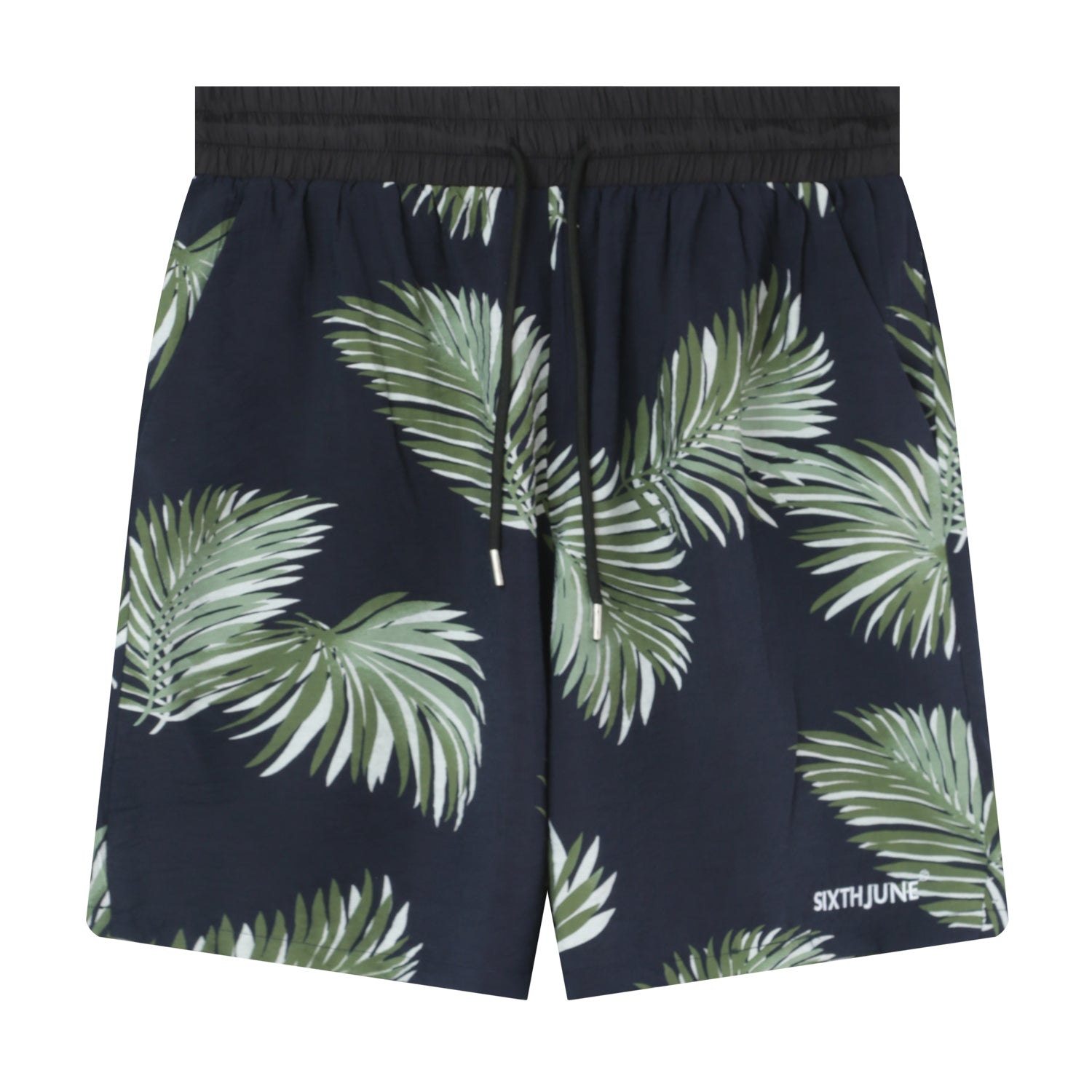 Fließende Shorts mit tropischem Muster Dunkelblau