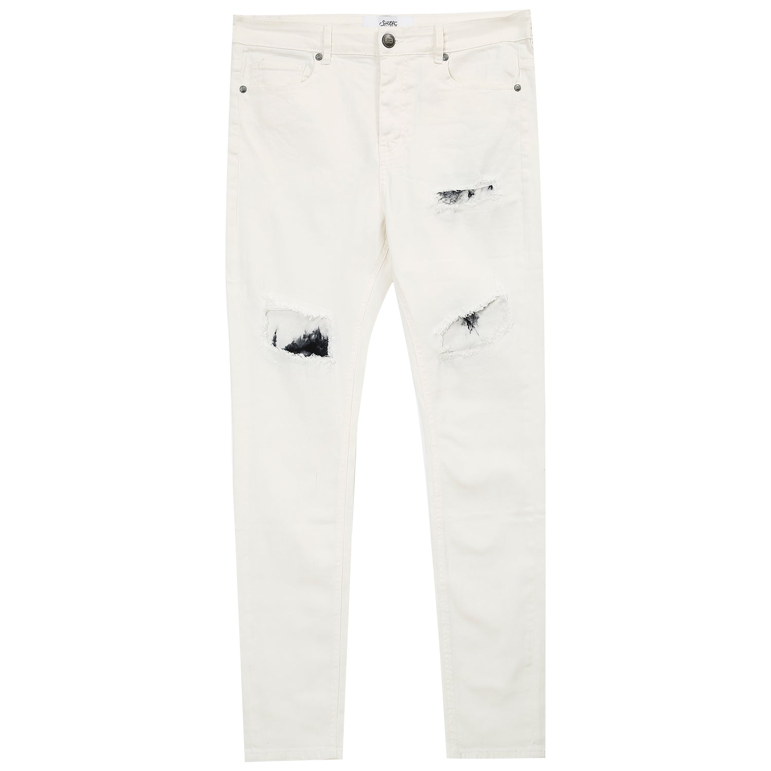 Jeans mit Batikeinsätzen in Weiß