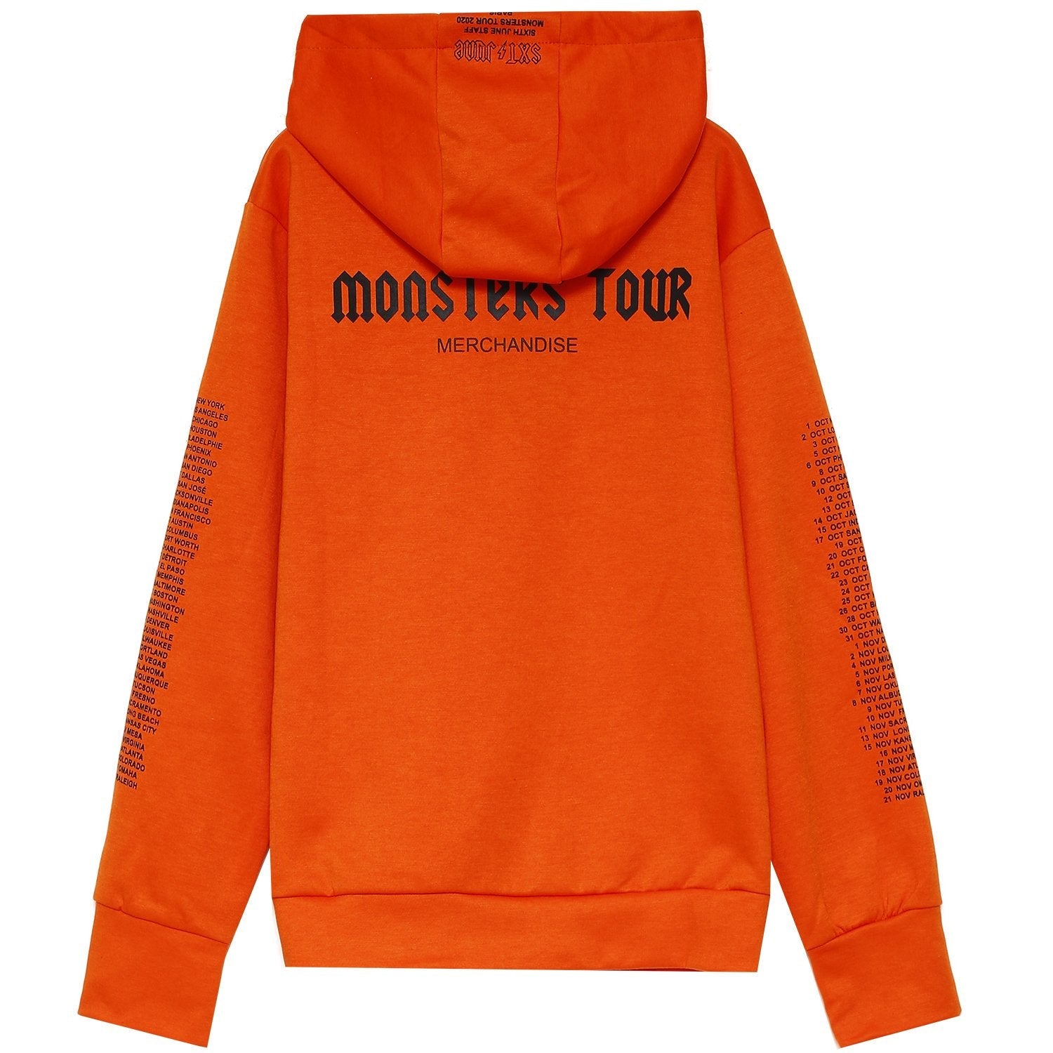 Orangefarbener Monsters-Tour-Kapuzenpullover