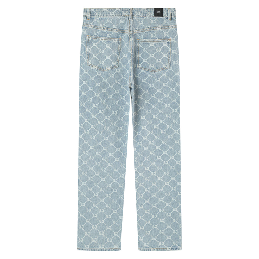 Sixth June - Jean droit monogramme délavé Bleu
