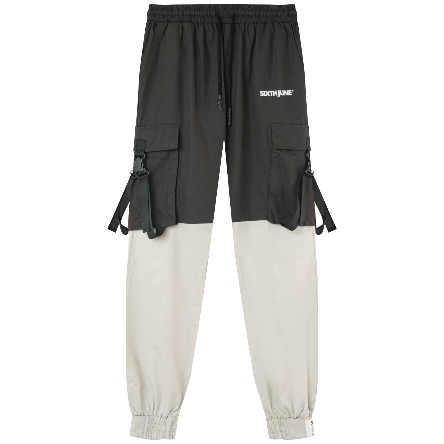Sixth June - Pantalon cargo bicolore sangles Noir