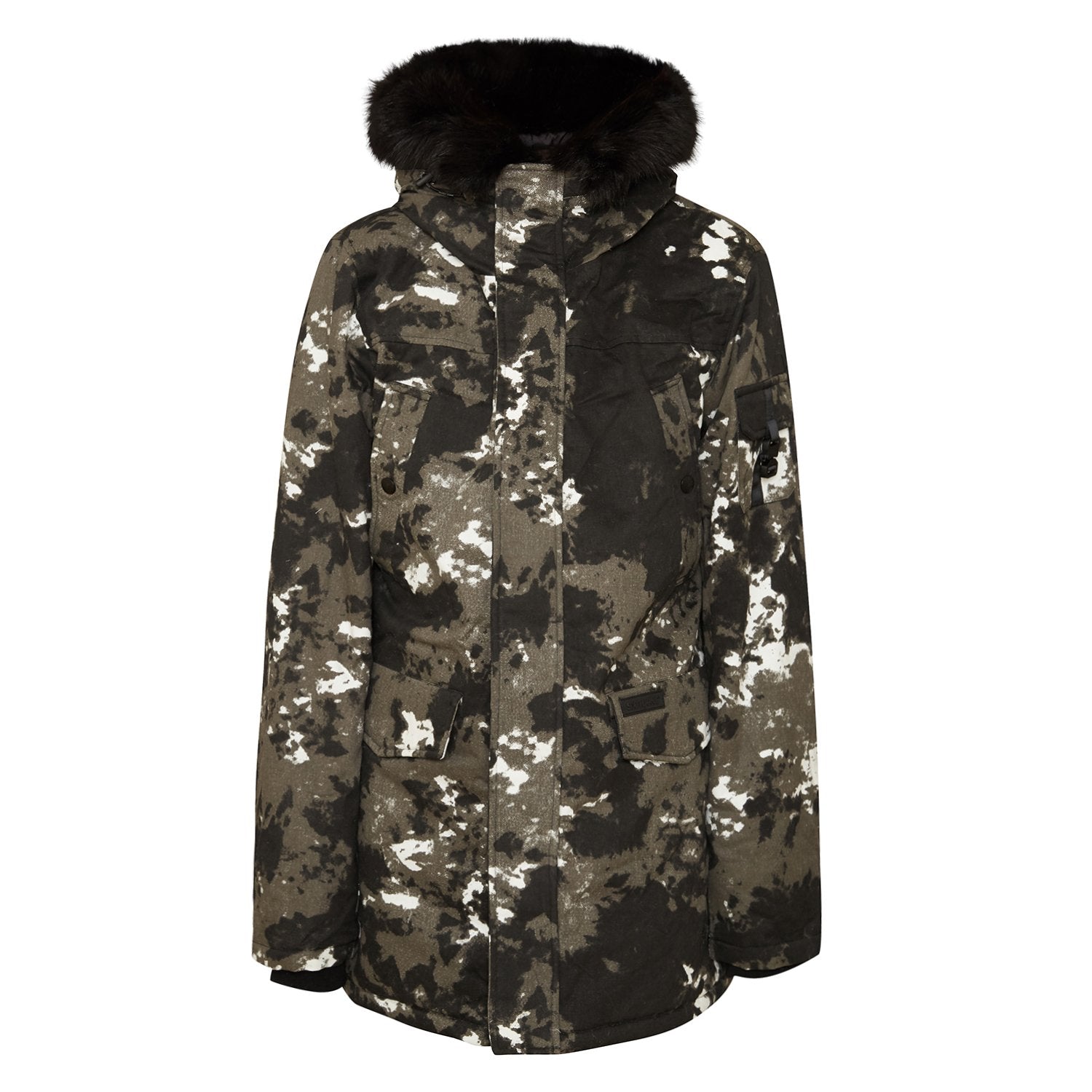 Sixth June - Parka fourrure imprimé montagne Noir