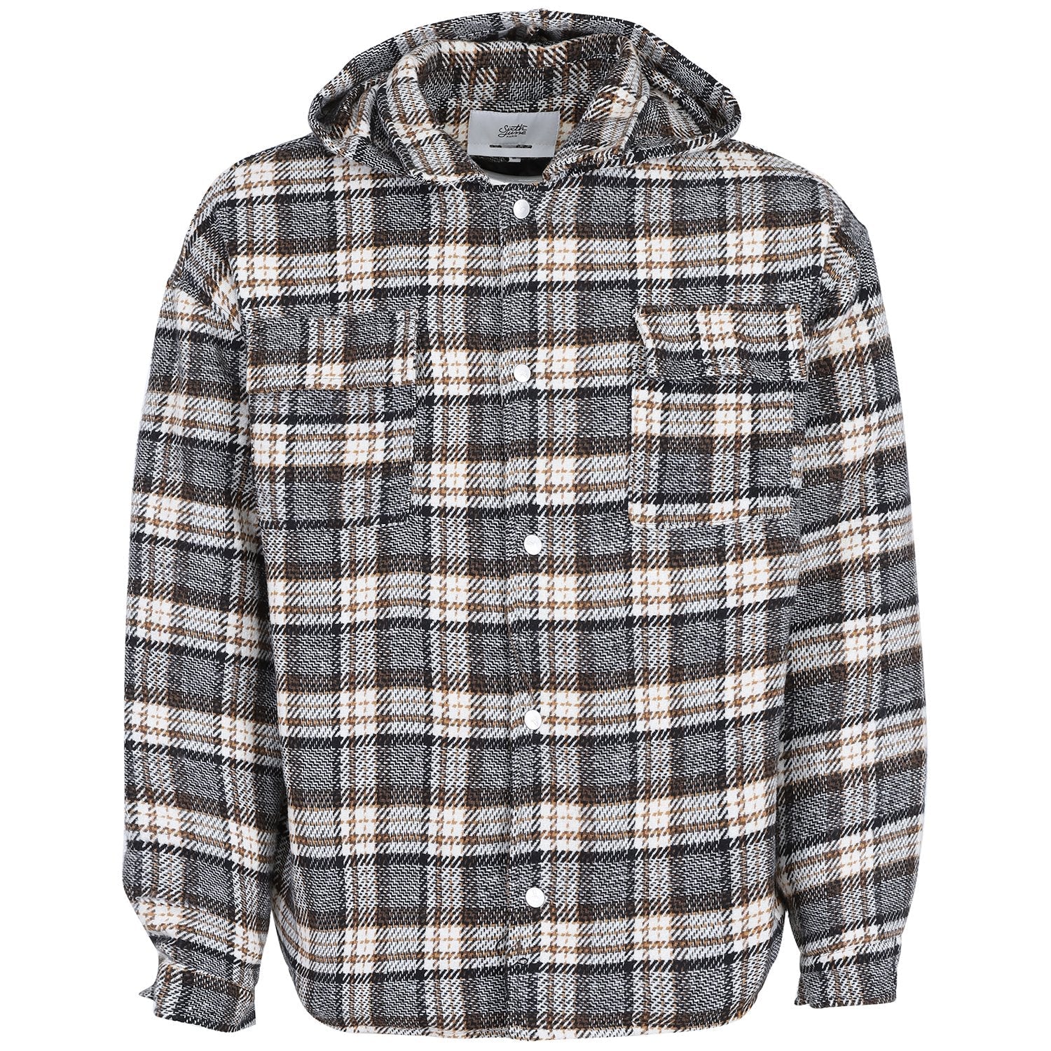 Manteau court tartan poches Marron