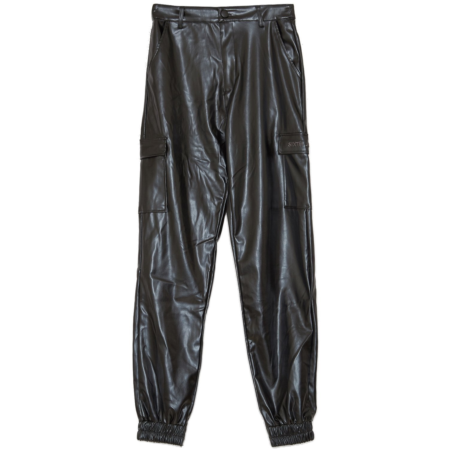 cargo faux leather pants black