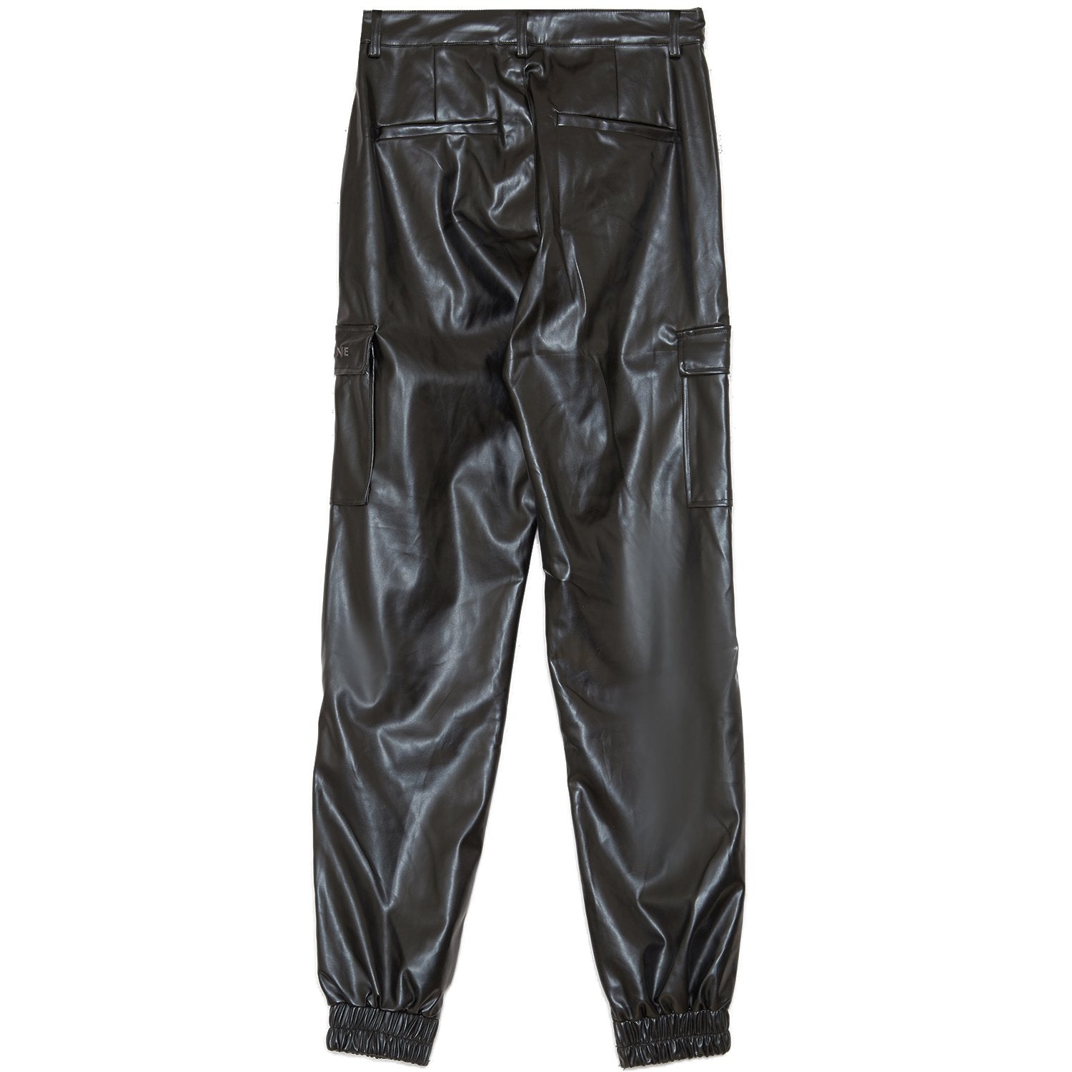 cargo faux leather pants black