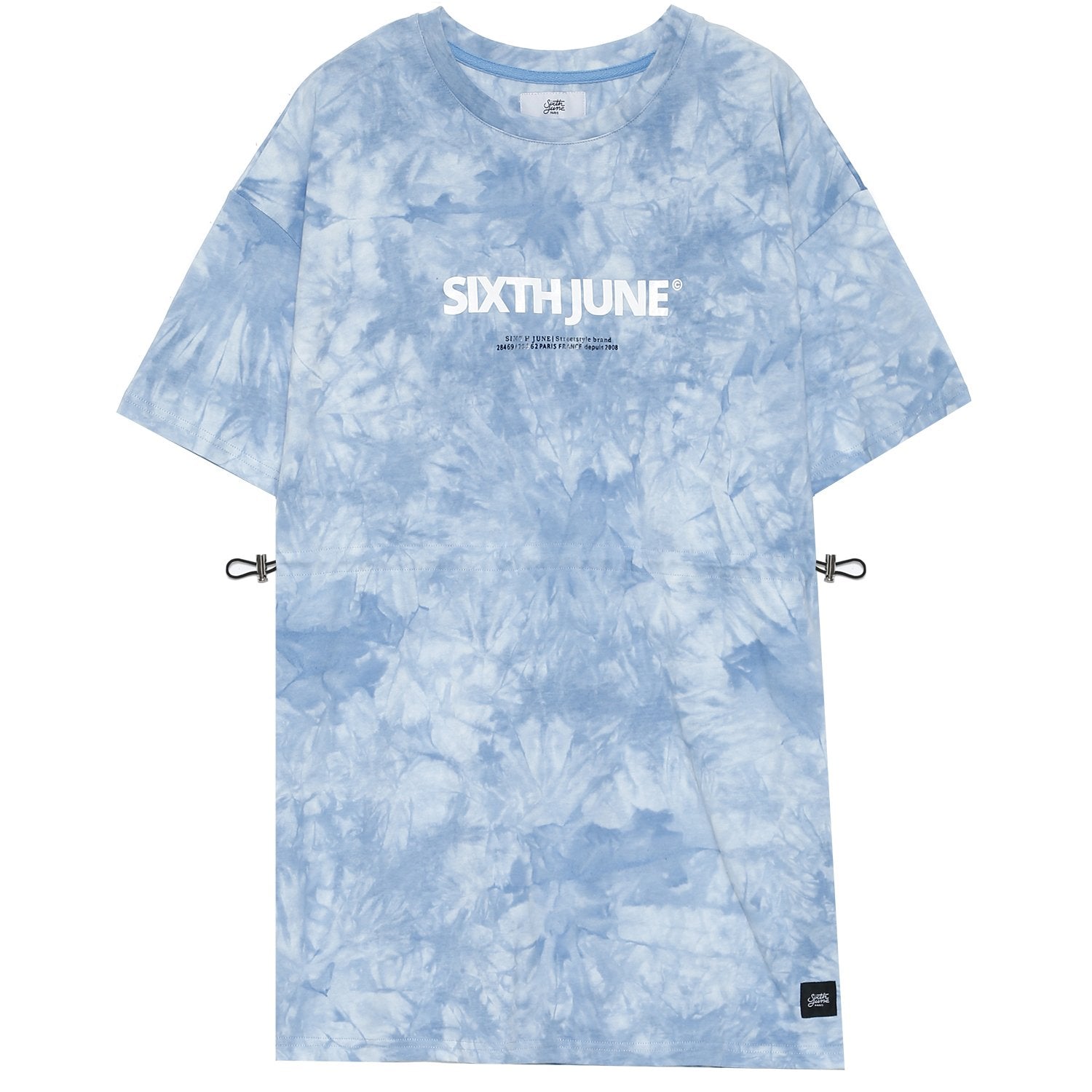 Tie dye drawstrings t-shirt dress Blue
