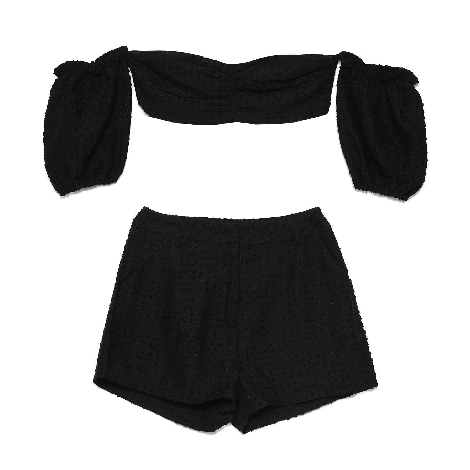 Sixth June - Ensemble top + short boheme texturé Noir
