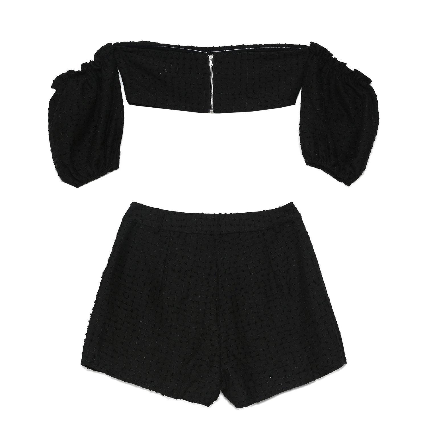 Sixth June - Ensemble top + short boheme texturé Noir