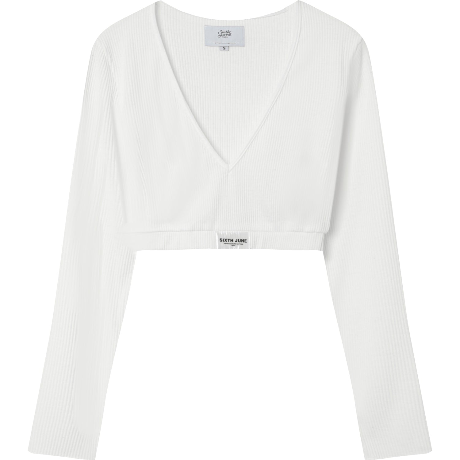 Geripptes Langarmshirt in gebrochenem Weiß