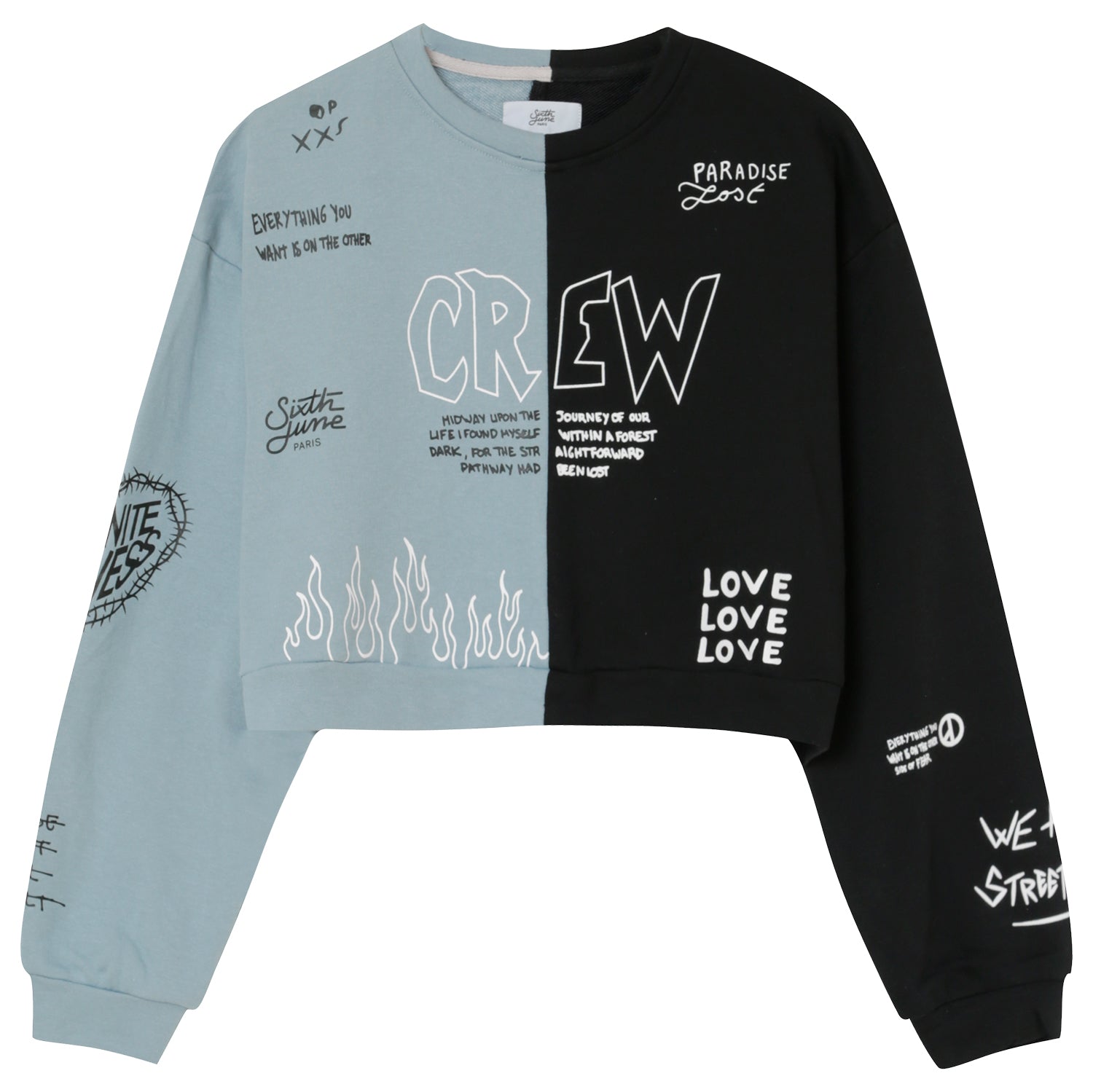 Sixth June - Sweat court Crew bicolore Bleu