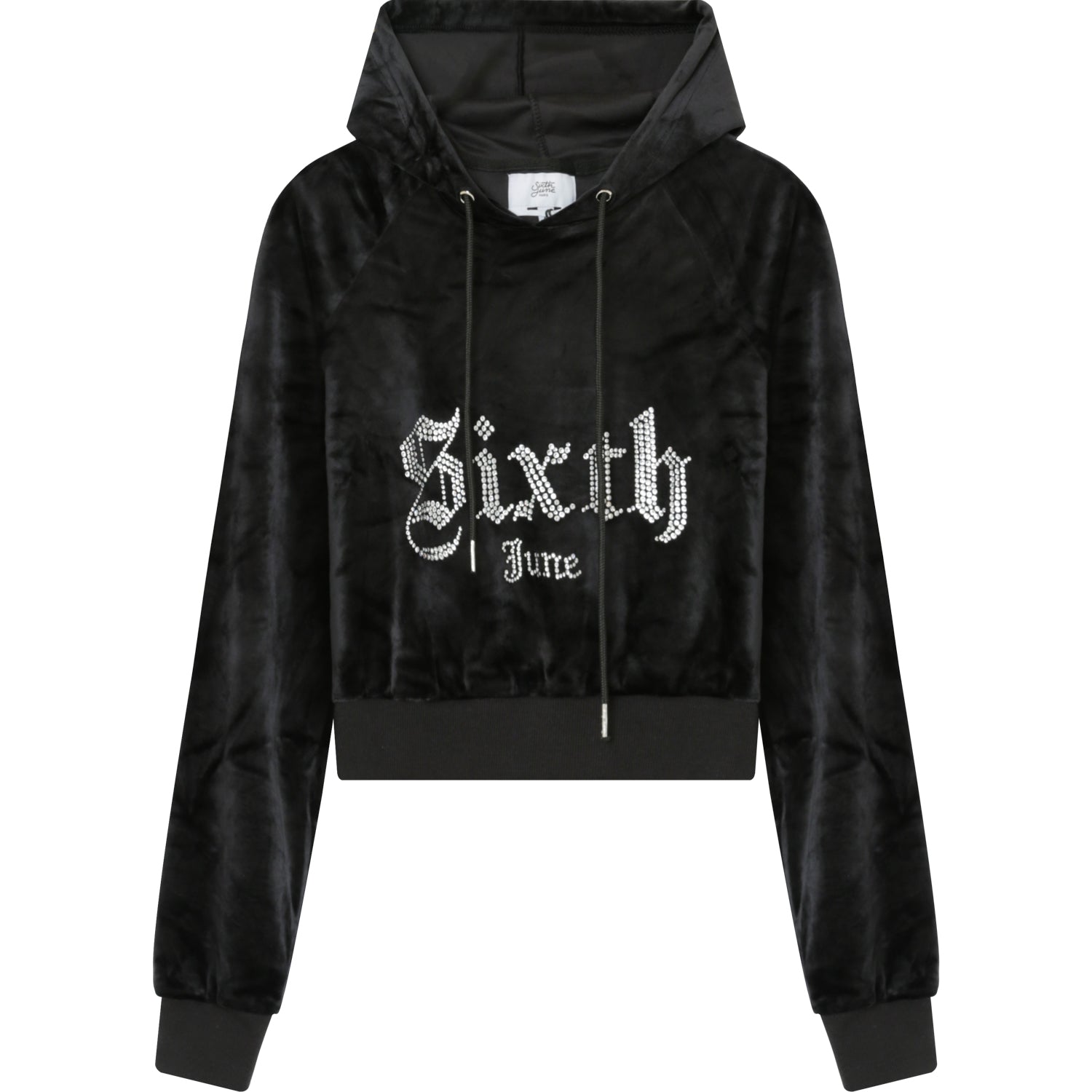 Sixth June - Sweatshirt capuche velours strass Noir