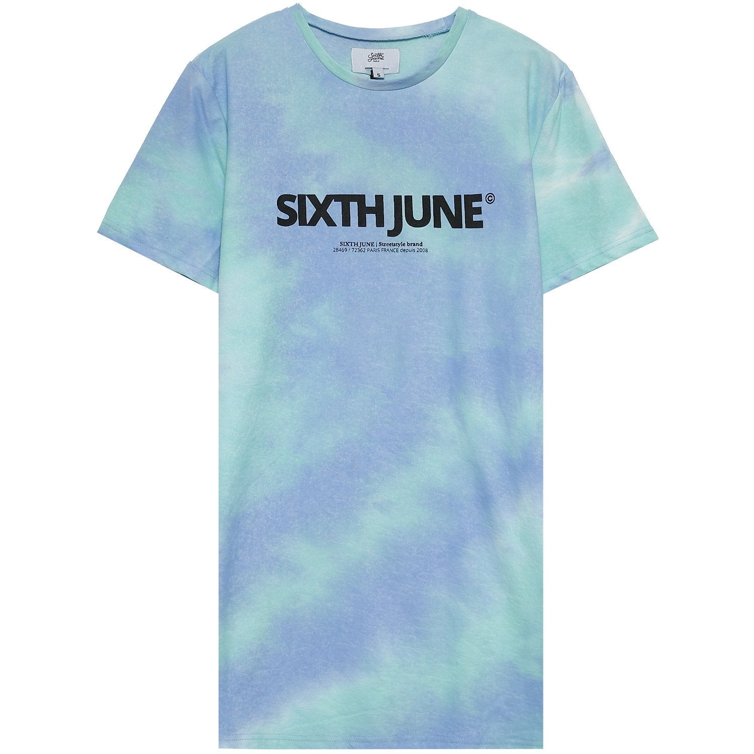 Blaues T-Shirt-Kleid mit Batikmuster