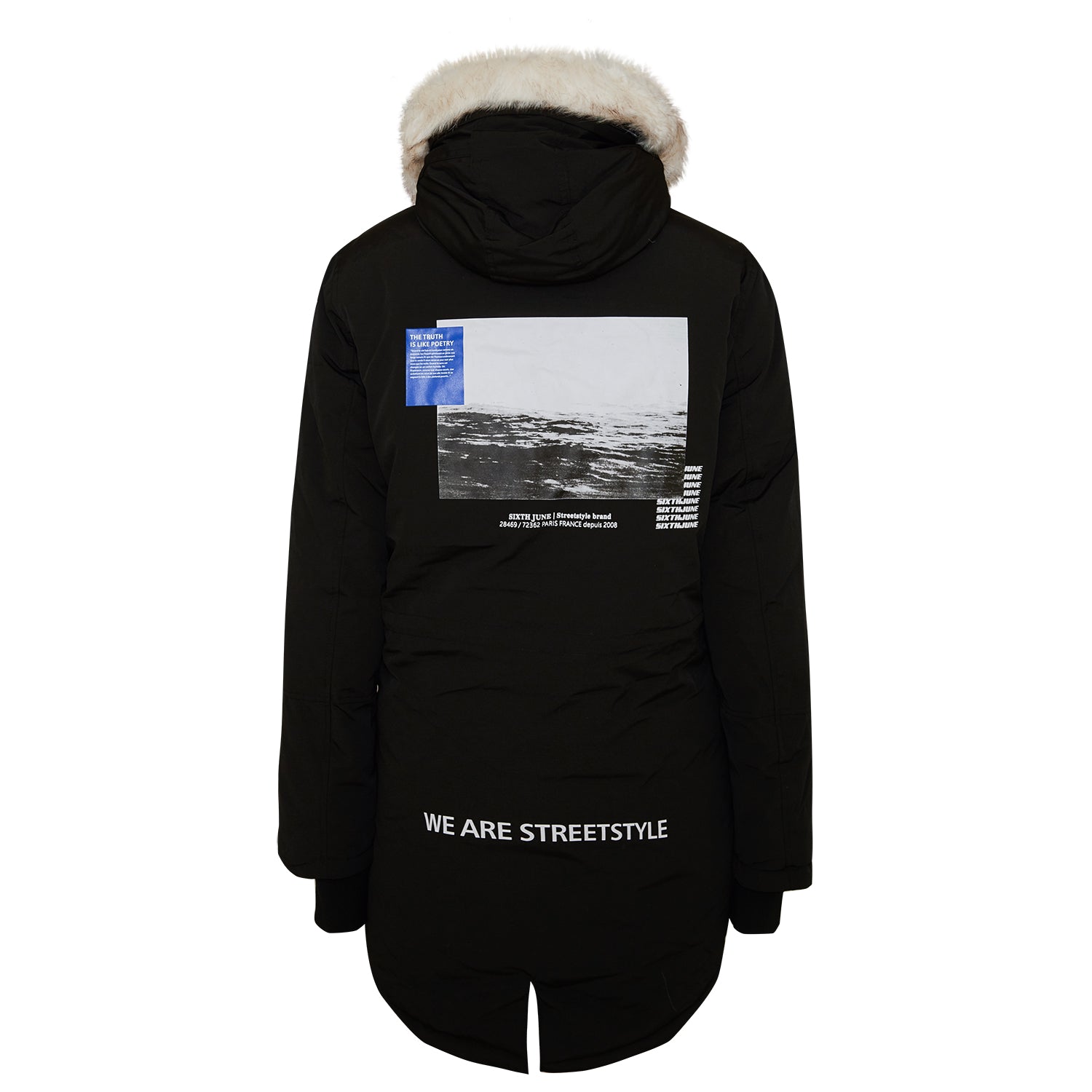Sixth June - Parka longue fourrure imprimé arrière noir