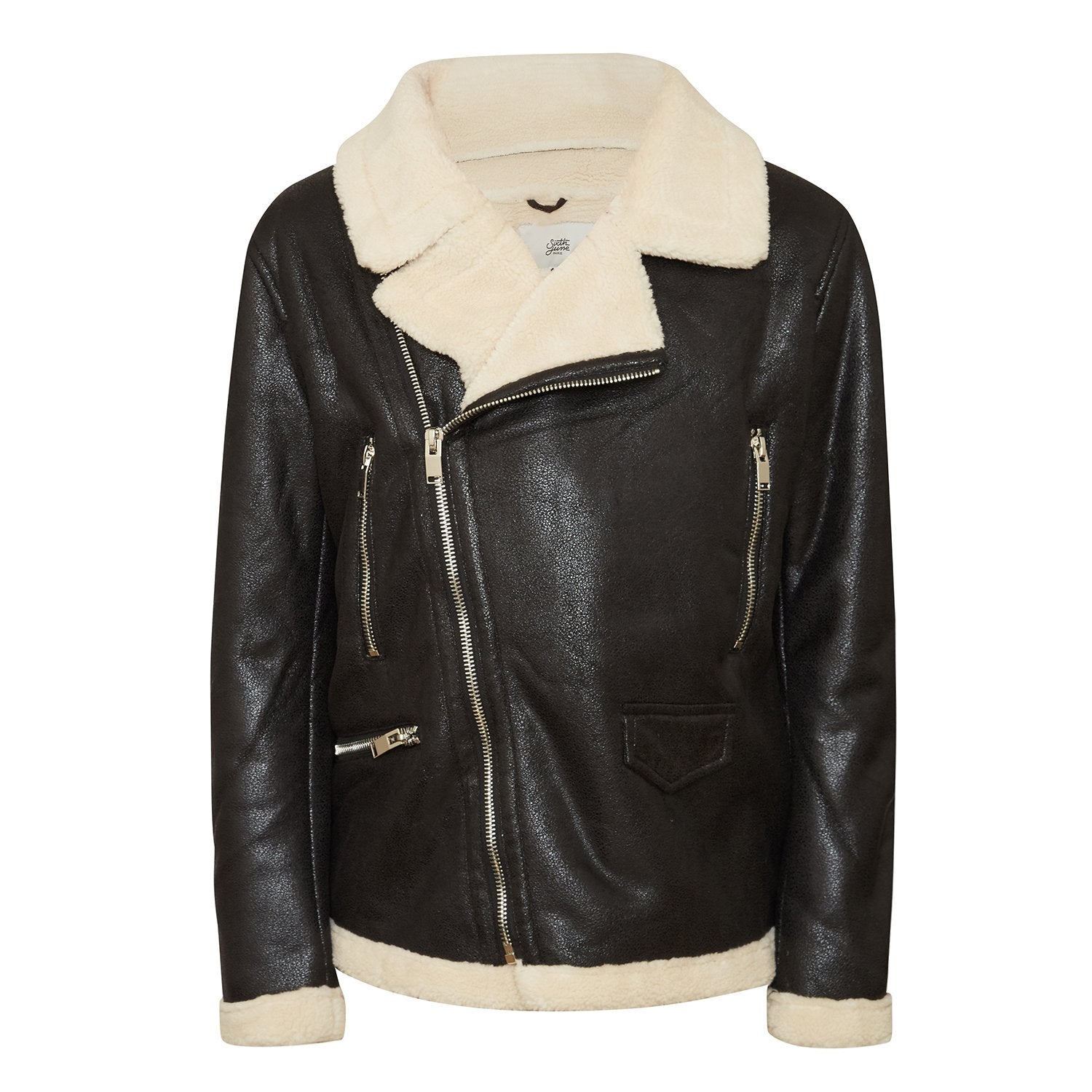 Sherpa zip aviator jacket black