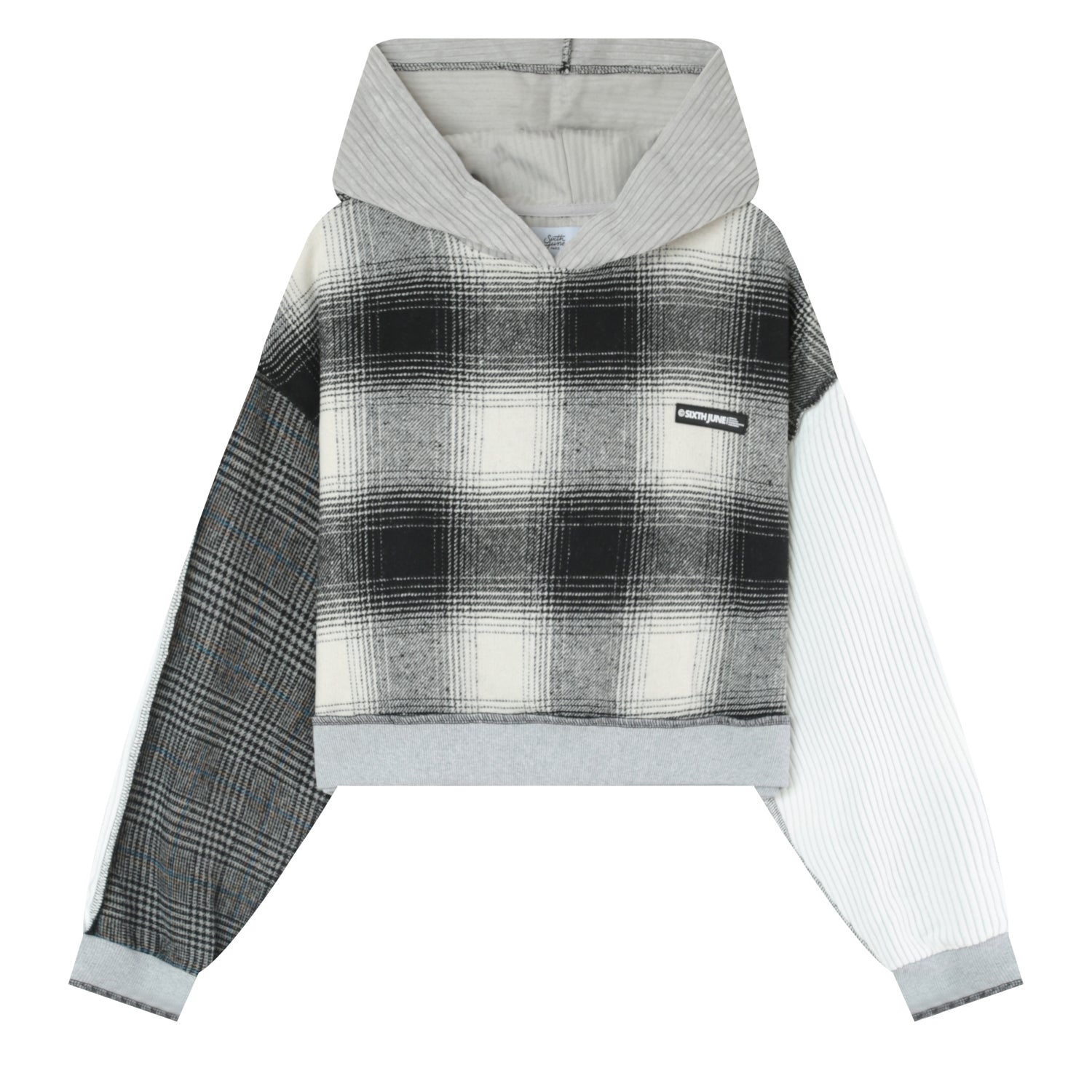 Sixth June - Sweatshirt capuche multi tissus Gris