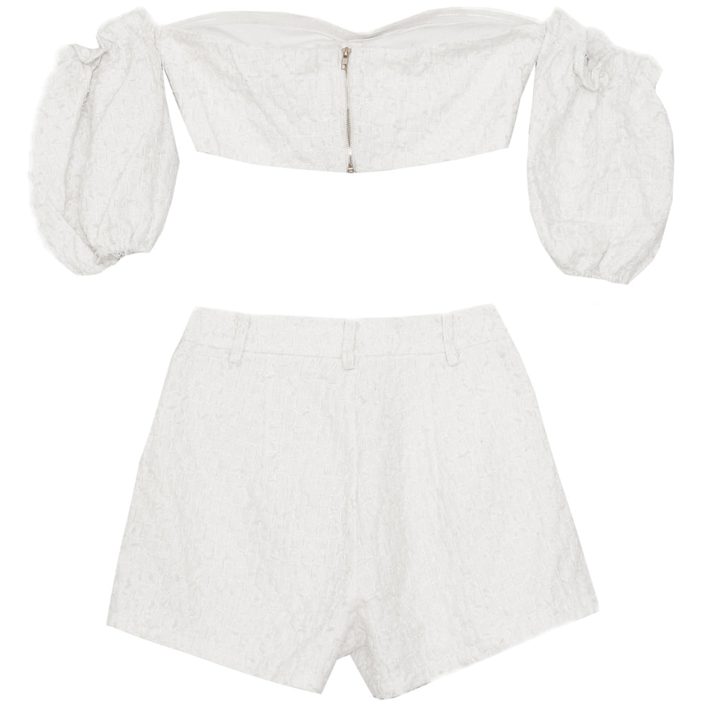 Sixth June - Ensemble top + short texturé blanc