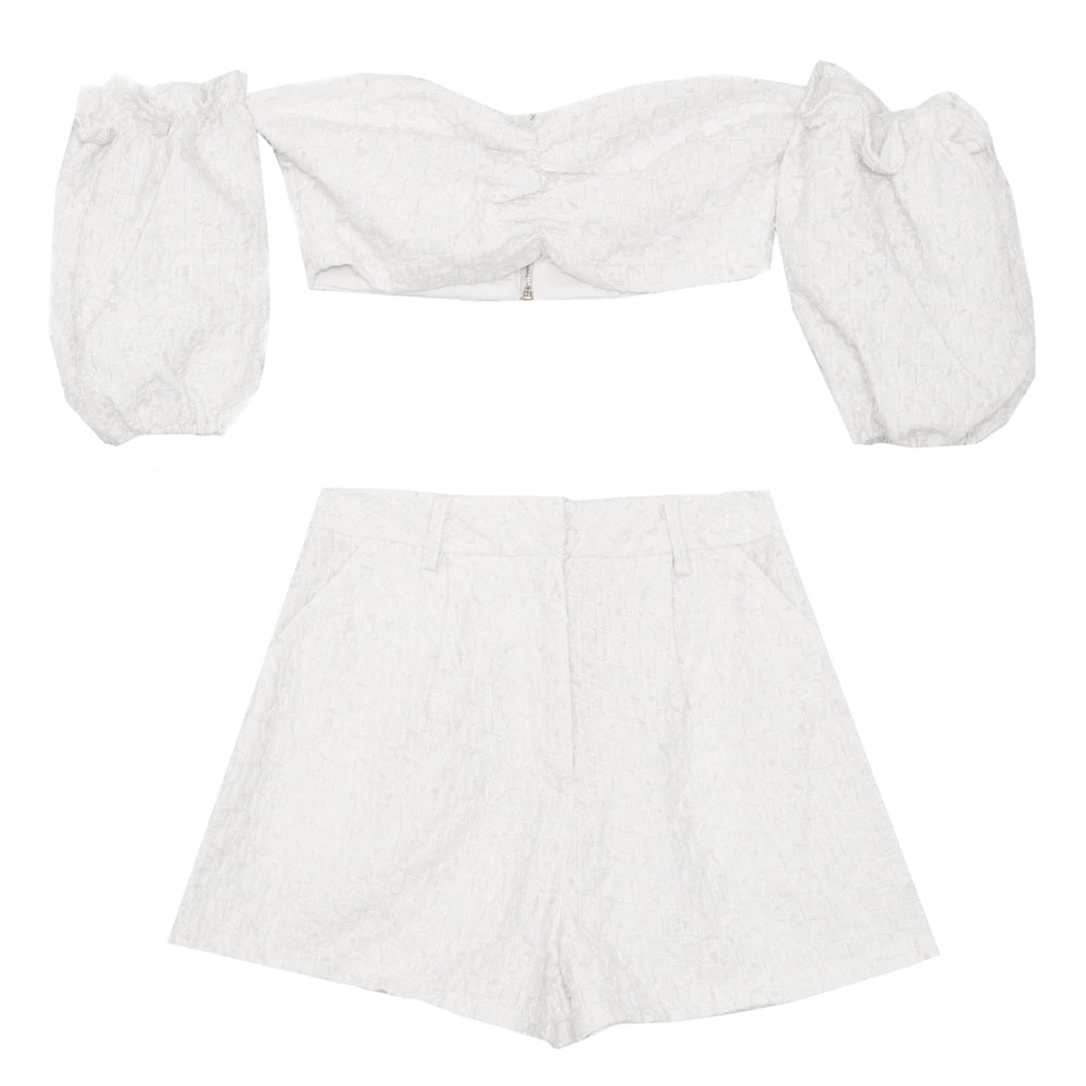 Sixth June - Ensemble top + short texturé blanc